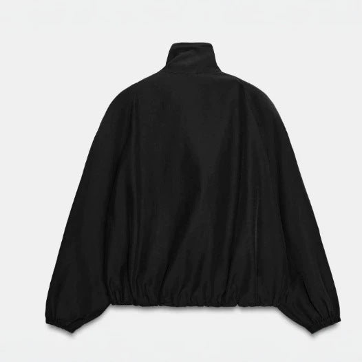 Damen Leichte Oversize-Windjacke im Bomberstil mit hohem Stehkragen und Kordelzug Nord Taschen