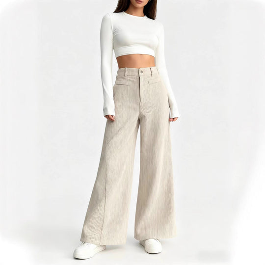 Damen Elegant und hoch taillierte Plisseehose Nord Taschen