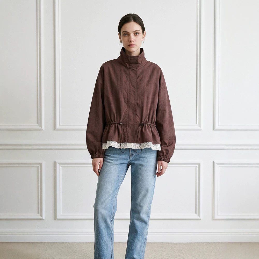 Damen Oversize-Windjacke mit hohem Stehkragen, Tunnelzug-Taille und elastischen Bündchen Nord Taschen