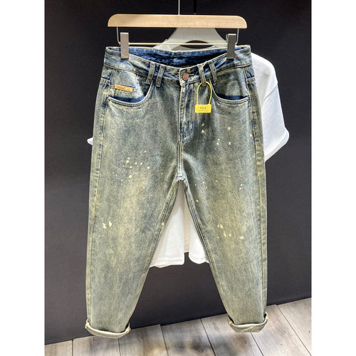 Herren Relaxed-Tapered Vintage-Jeans mit Paint‑Splatter, hohem Bund und umgeschlagenem Saum Nord Taschen