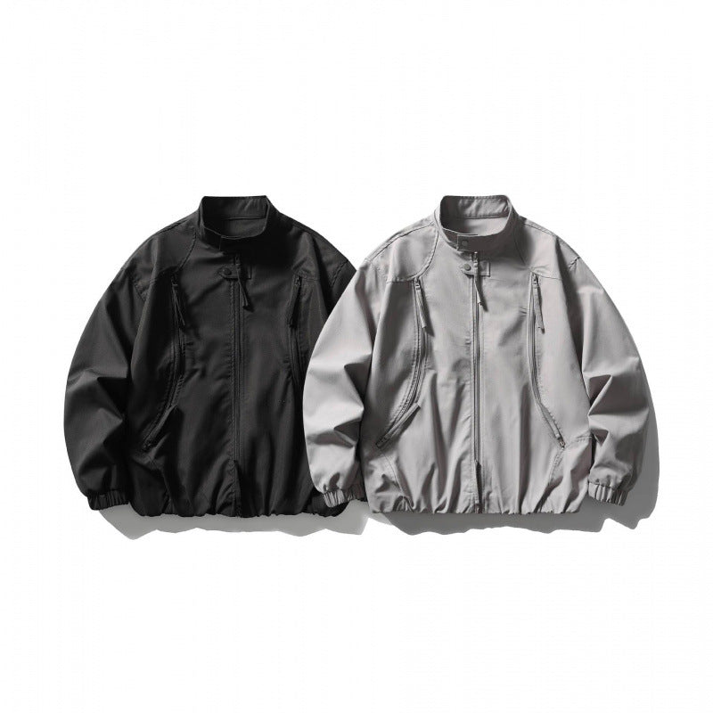 Unisex Oversize leichte Bomberjacke mit Stehkragen, Reißverschluss und elastischem Saum Nord Taschen