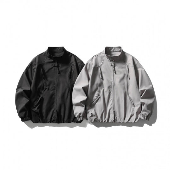 Unisex Oversize leichte Bomberjacke mit Stehkragen, Reißverschluss und elastischem Saum Nord Taschen