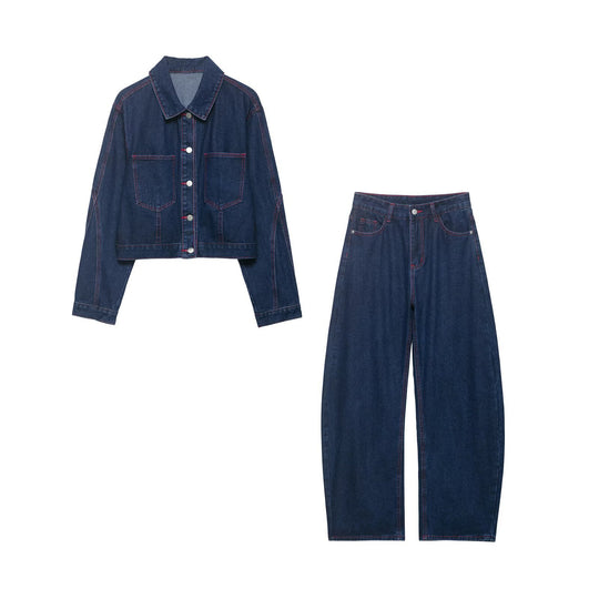 Damen Weite High‑Waist-Jeans mit mittlerer Leibhöhe, geradem Bein und kontrastfarbigen Ziernähten Nord Taschen