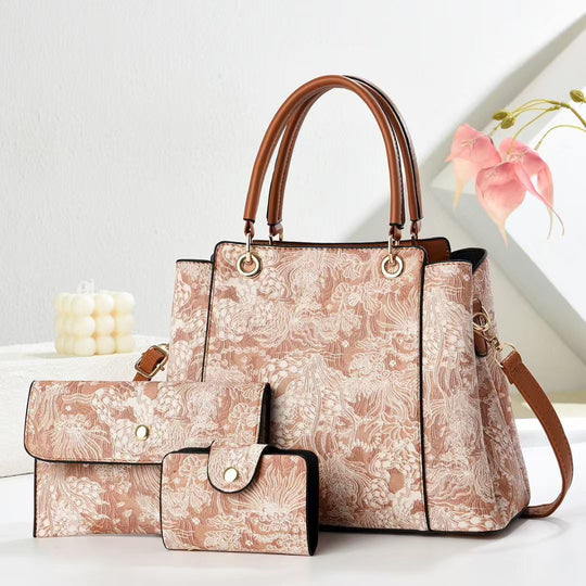 Damen elegante Handtasche mit floralem Muster und passendem Zubehör Nord Taschen