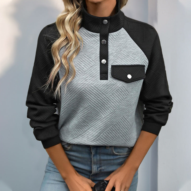 Damen Steppstruktur-Sweatshirt mit Raglanärmeln, Druckknopf-Leiste und Brustpatte Nord Taschen