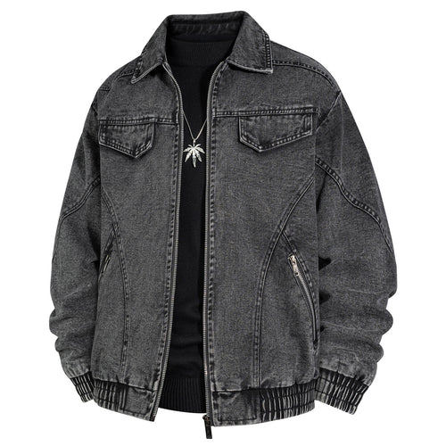 Herren Übergroße Jeans-Bomberjacke mit Stone-Wash, Reißverschluss und geripptem Saum Nord Taschen