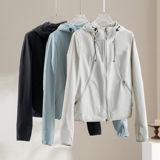 Damen Ultraleichter Kapuzen-Windbreaker mit Zwei-Wege‑Reißverschluss Nord Taschen