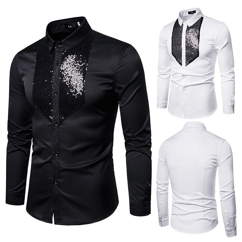 Herren Elegantes Hemd mit Pailletten-Brustplatte und tailliertem Schnitt Nord Taschen