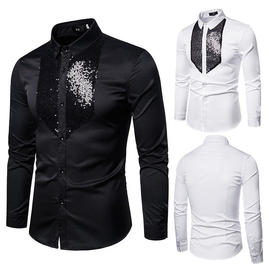 Herren Elegantes Hemd mit Pailletten-Brustplatte und tailliertem Schnitt Nord Taschen