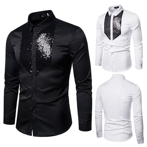 Herren Elegantes Hemd mit Pailletten-Brustplatte und tailliertem Schnitt Nord Taschen
