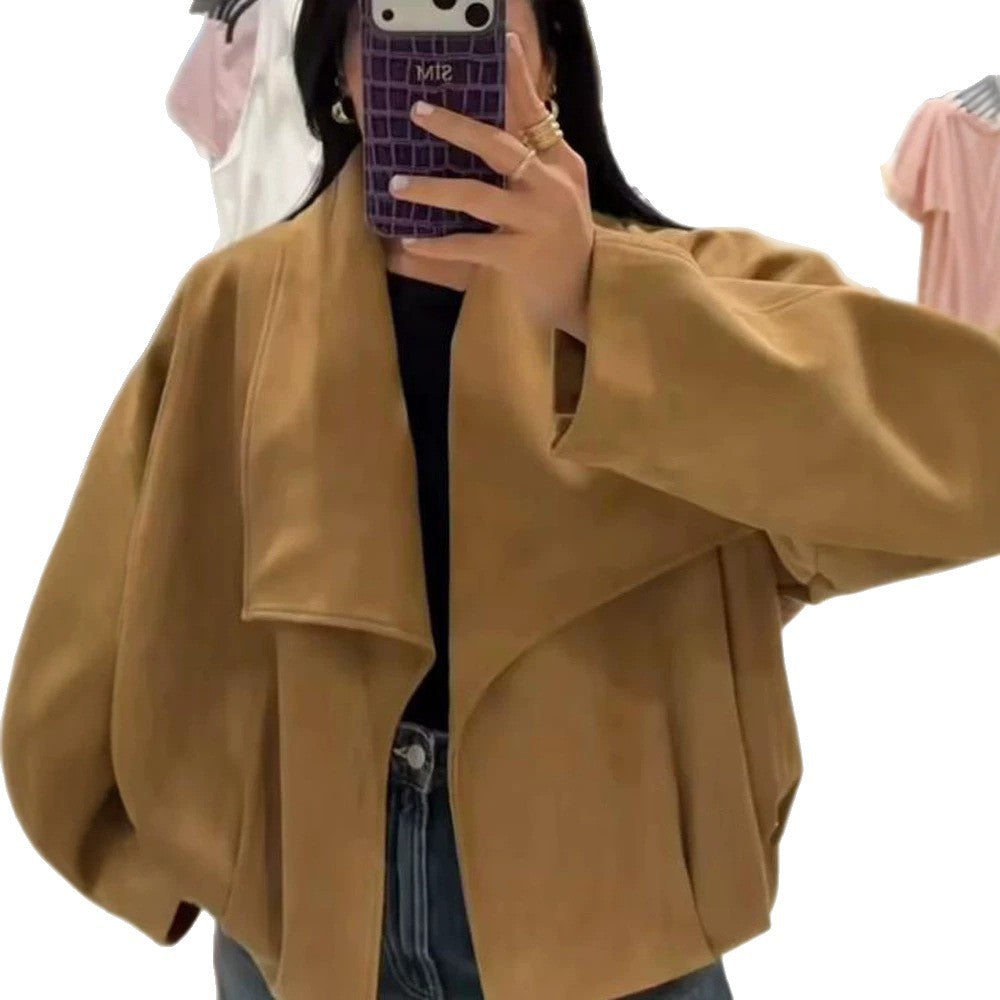 Damen Oversized Velours‑Wasserfalljacke mit kastiger Cropped‑Silhouette und verdeckter Verschlussleiste Nord Taschen