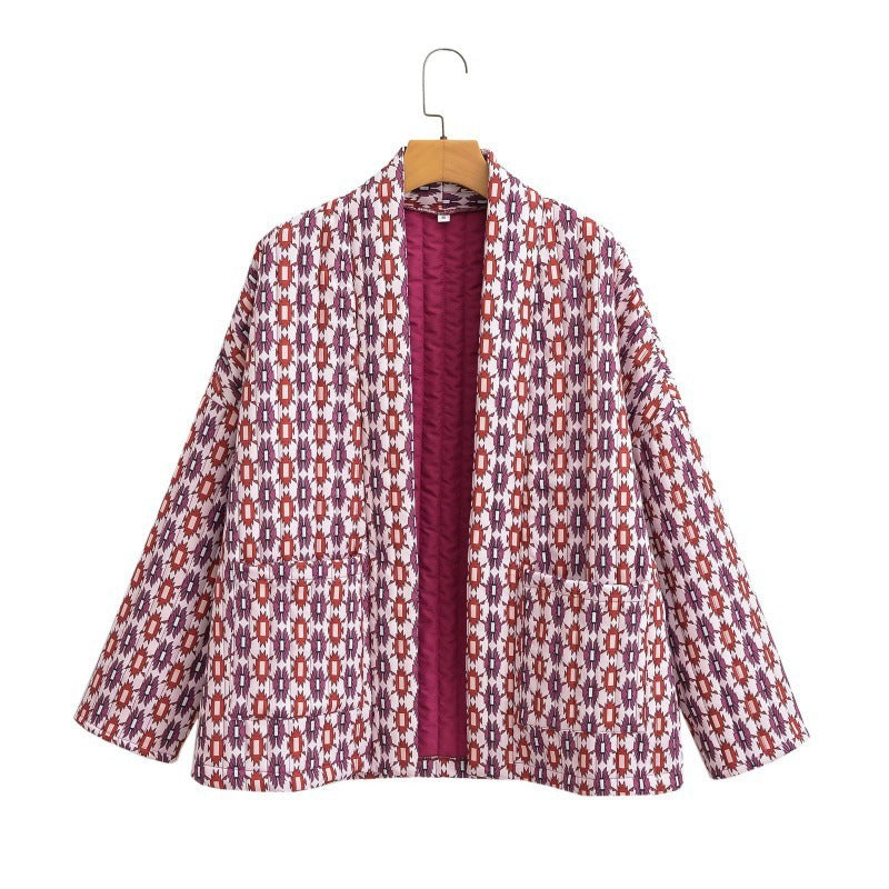 Damen Gesteppte Kimono-Überwurfjacke mit offenem Schnitt und aufgesetzten Taschen Nord Taschen