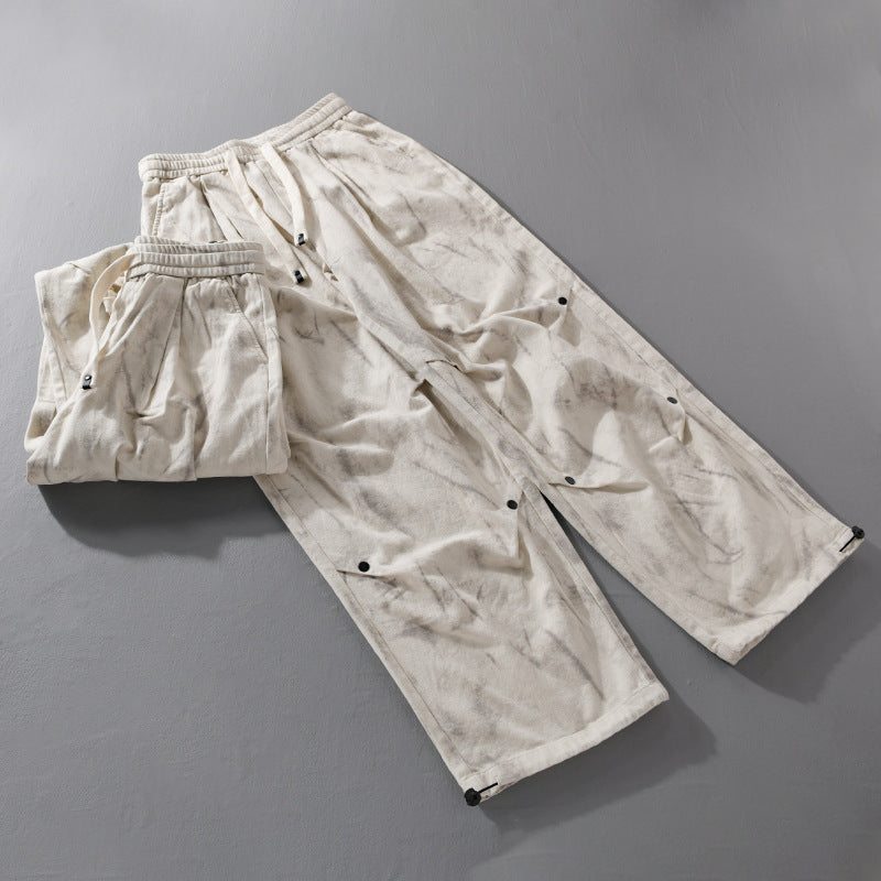 Herren Weite Baggy-Cargohose mit Marmor-Print und Kordelzug Nord Taschen