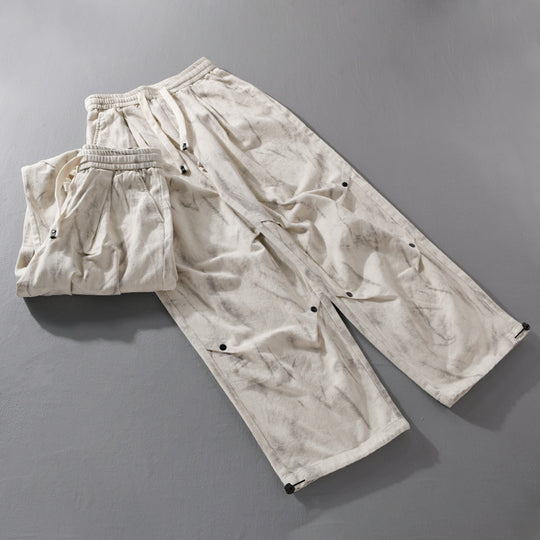 Herren Weite Baggy-Cargohose mit Marmor-Print und Kordelzug Nord Taschen