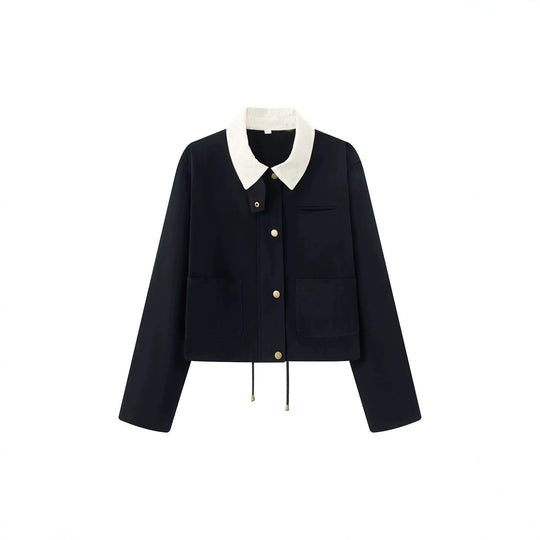 Damen Kurze Boxy-Übergangsjacke mit Cordkragen, Kordelzug und aufgesetzten Taschen Nord Taschen