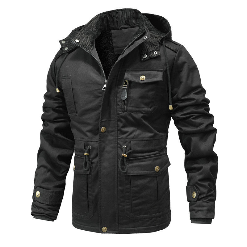 Herren Wattierter Canvas-Parka mit Kapuze, vielseitigen Taschen und Tunnelzug Nord Taschen
