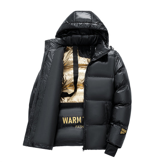 Herren Wattierte Steppjacke mit Kapuze, Thermo‑Isolierung & goldbedrucktem Innenfutter Nord Taschen