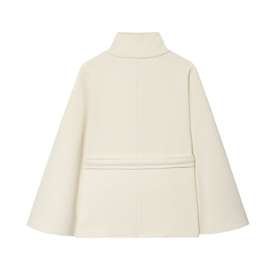 Damen Kurzes Cape-Mantel mit Stehkragen, Knopfleiste und Bindegürtel Nord Taschen