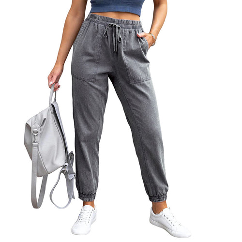 Damen Denim-Joggerhose mit Cargo-Taschen und elastischem Tunnelzugbund Nord Taschen