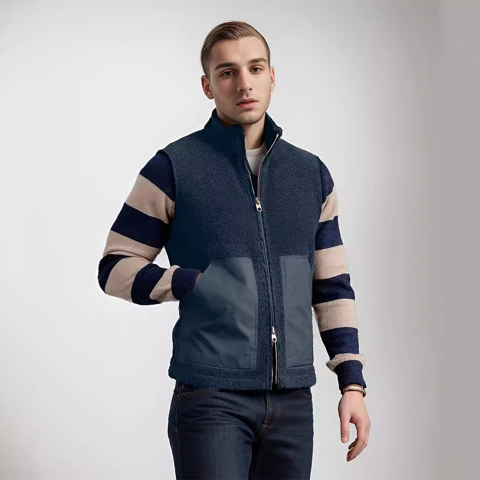Damen Kurz geschnittene Bouclé-Fleece-Weste mit Stehkragen, Zwei-Wege-Reißverschluss und kontrastierenden Aufsatztaschen Nord Taschen