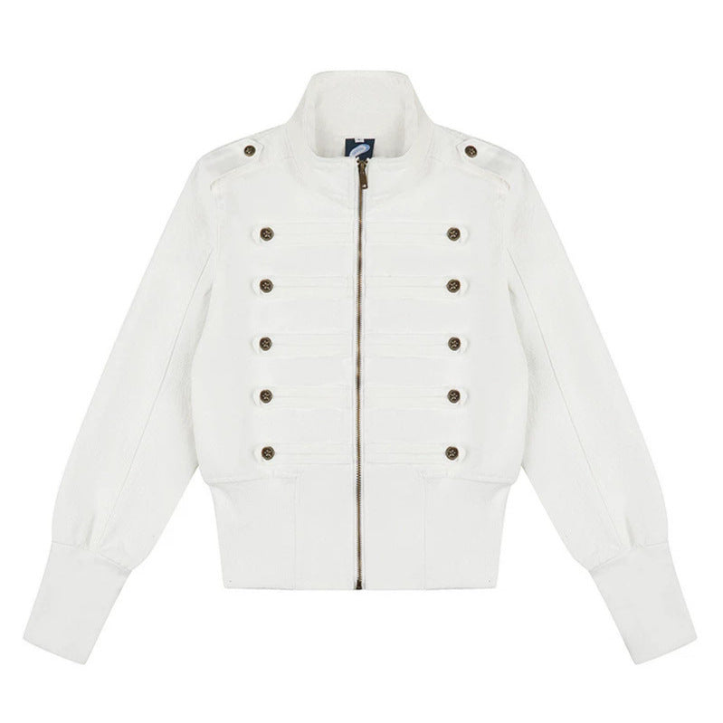 Damen Military-inspirierte Bomberjacke mit Stehkragen und Zierknopfleisten Nord Taschen