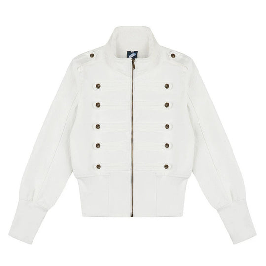 Damen Military-inspirierte Bomberjacke mit Stehkragen und Zierknopfleisten Nord Taschen