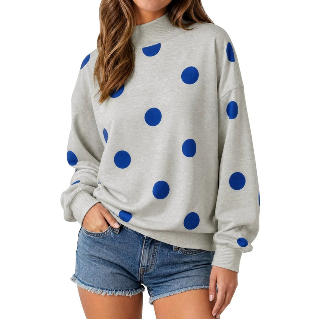 Damen Locker geschnittenes Sweatshirt mit Stehkragen und großen Punkten Nord Taschen