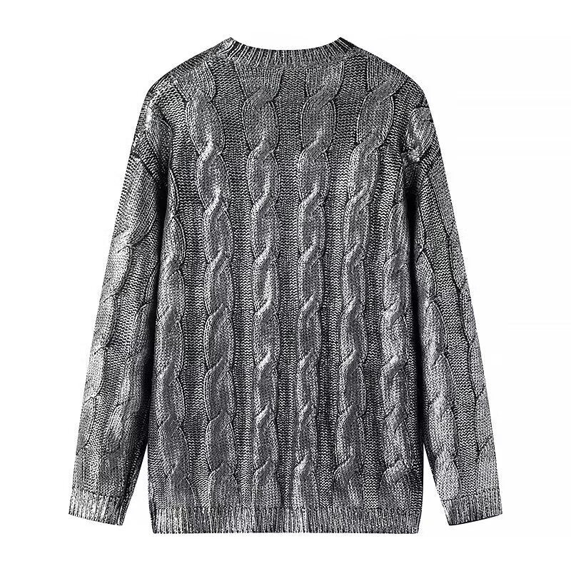 Damen Grobgestrickter Zopfstrick-Pullover mit Rundhals und Oversize-Schnitt Nord Taschen