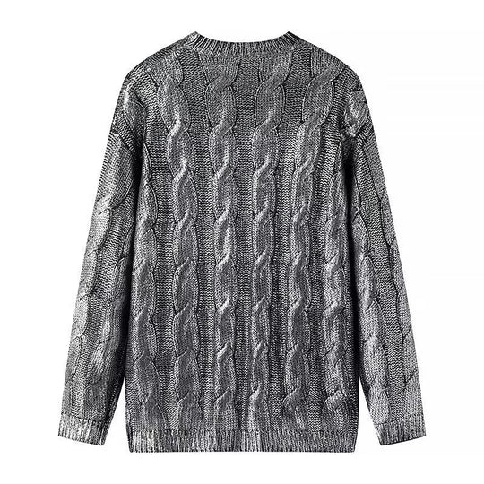 Damen Grobgestrickter Zopfstrick-Pullover mit Rundhals und Oversize-Schnitt Nord Taschen