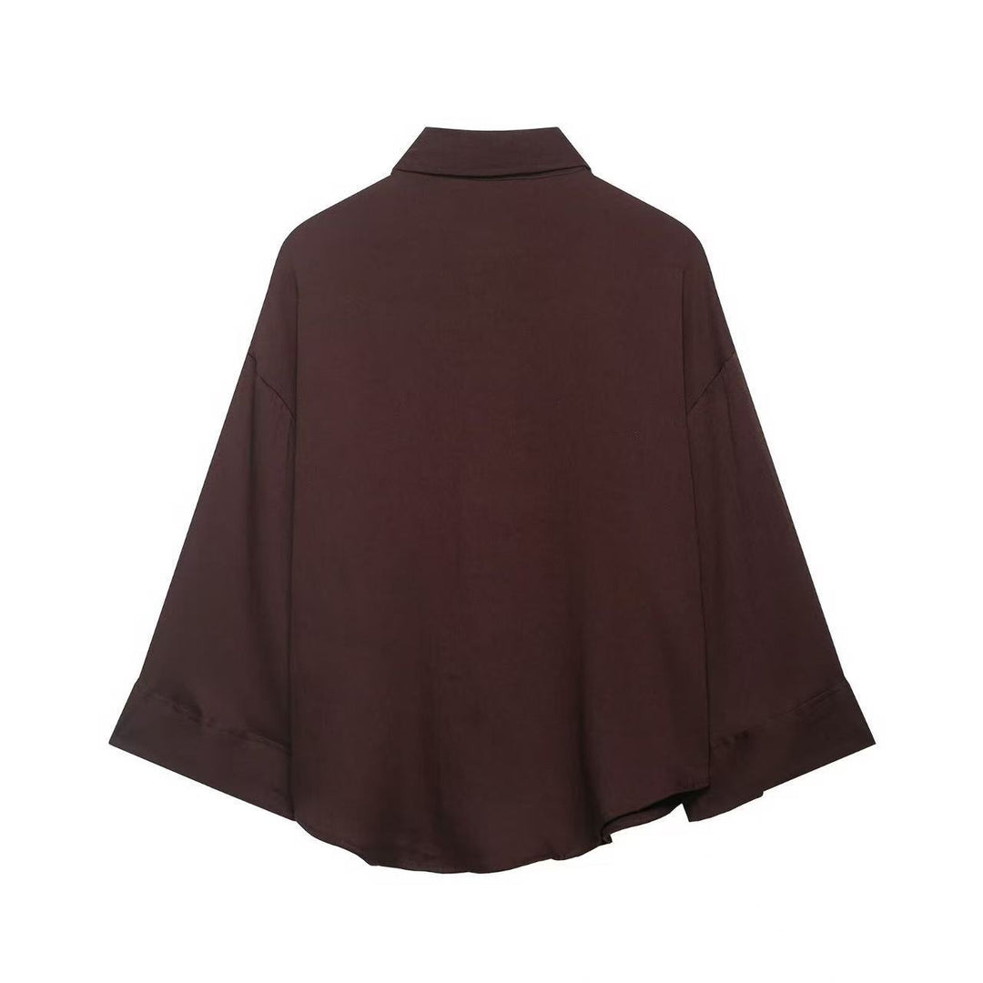 Damen Oversized Leinenoptik-Hemdbluse mit weiten Dreiviertelärmeln und Brusttasche Nord Taschen