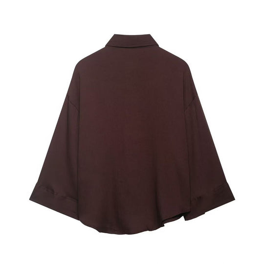 Damen Oversized Leinenoptik-Hemdbluse mit weiten Dreiviertelärmeln und Brusttasche Nord Taschen