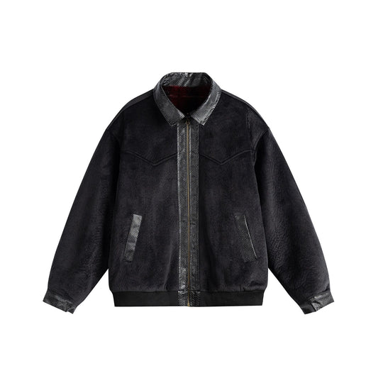 Unisex Oversize Blousonjacke aus Velours‑Suede mit Reptilprägung‑Besatz und wärmender Teddyungfutter Nord Taschen