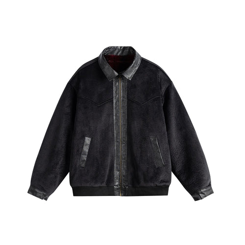 Unisex Oversize Blousonjacke aus Velours‑Suede mit Reptilprägung‑Besatz und wärmender Teddyungfutter Nord Taschen