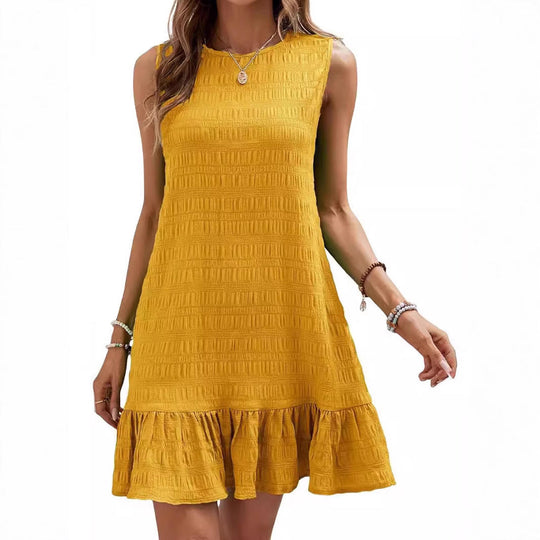 Damen ärmelloses Sommerkleid mit Rüschensaum und strukturierter Oberfläche