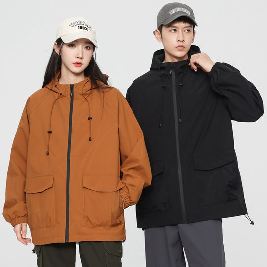 Damen Oversize Windbreaker Jacke mit Kapuze und Cargotaschen Nord Taschen