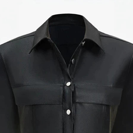 Damen Kurze ärmellose Kunstleder-Weste mit Oversize-Schultern Nord Taschen