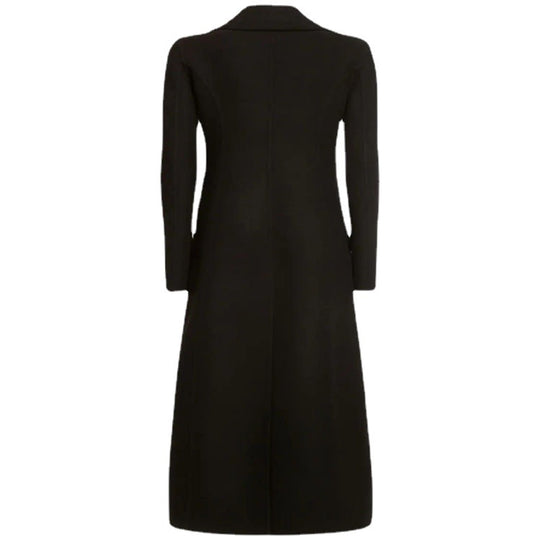 Damen Eleganter bodenlanger Wollmix‑Longcoat im Clean‑Cut Doppelreiher mit strukturierter Schulterpartie Nord Taschen