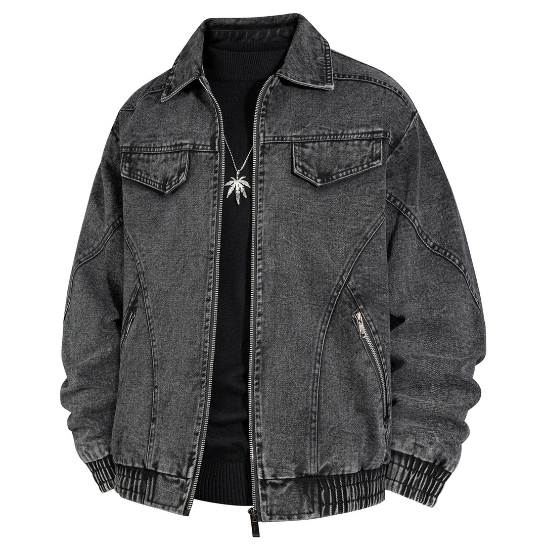 Herren Übergroße Jeans-Bomberjacke mit Stone-Wash, Reißverschluss und geripptem Saum Nord Taschen