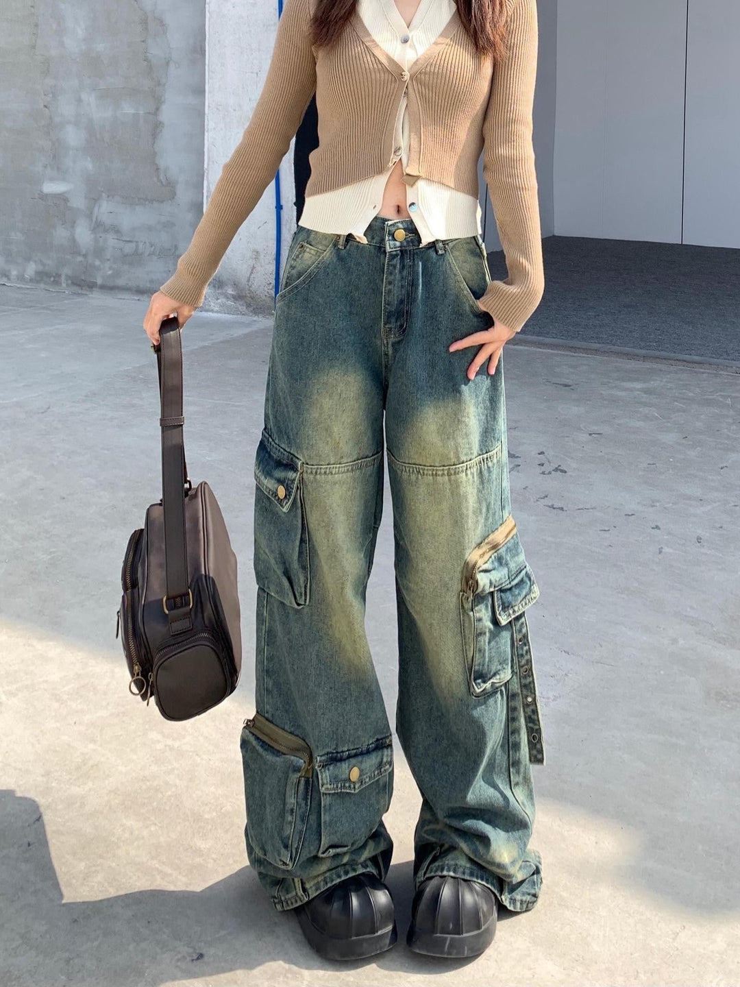 Damen Cargo-Jeans im lässigen Oversized-Stil mit praktischen Taschen und modischen Akzenten Nord Taschen