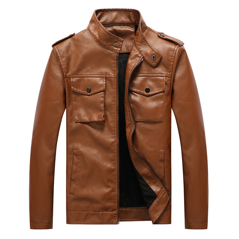 Herren schlanker Kunstleder‑Fieldblouson mit Stehkragen, Brustpattentaschen und Reißverschluss Nord Taschen