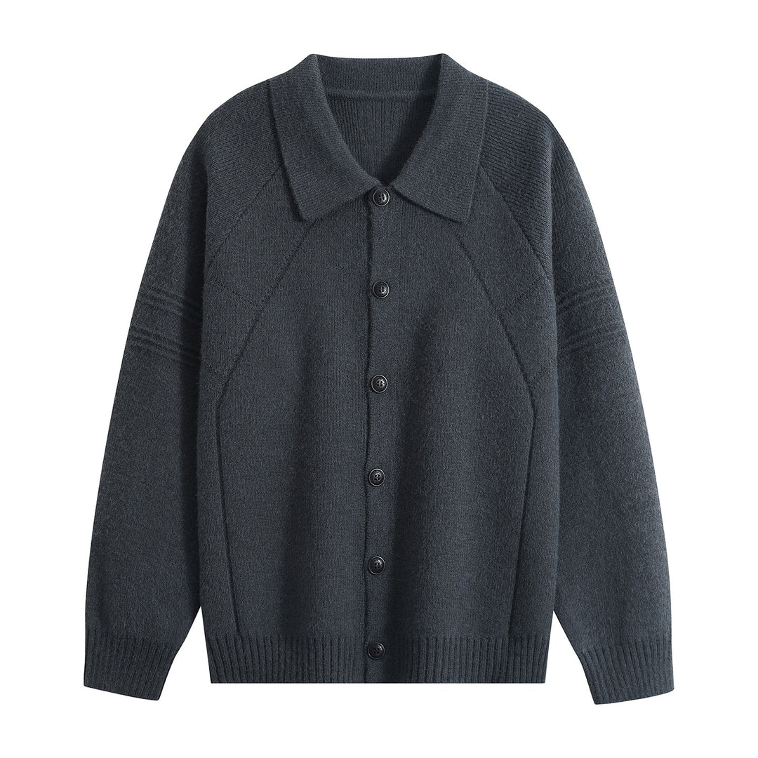 Herren Strickcardigan mit Hemdkragen, Raglanärmeln & geripptem Saum Nord Taschen