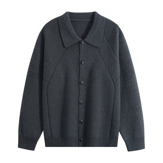 Herren Strickcardigan mit Hemdkragen, Raglanärmeln & geripptem Saum Nord Taschen