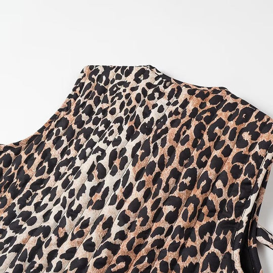 Damen Ärmelloses Satin-Blusentop mit Leoprint und doppelter Schleifenfront Nord Taschen