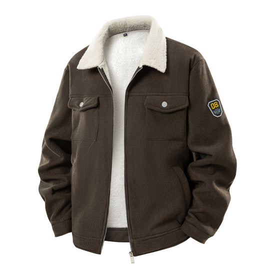 Herren Cord-Jacke mit Teddyfutter, Reißverschluss & Pattentaschen Nord Taschen