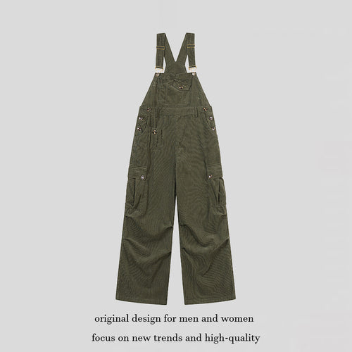 Damen Lässige Cord-Latzhose mit weitem Bein, Cargo-Taschen und verstellbaren Trägern Nord Taschen