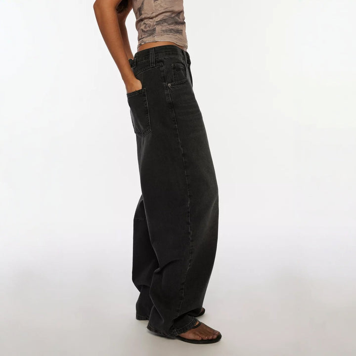 Damen hochgeschnittene weite Denimhose mit Kniepasse und extra weitem Bein Nord Taschen