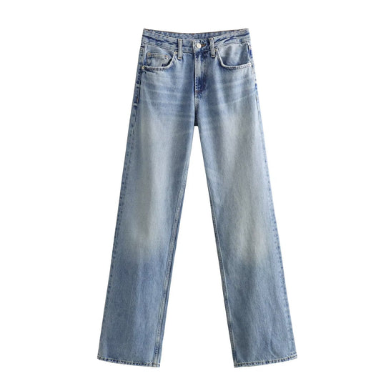Damen Highwaist-Jeans mit geradem Bein, Five‑Pocket‑Schnitt und Vintage‑Waschung Nord Taschen