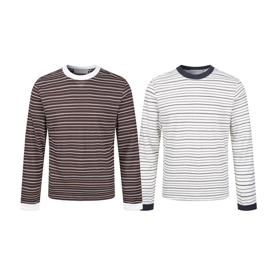 Herren Gestreiftes Langarmshirt aus Baumwollmix mit geripptem Rundhals Nord Taschen