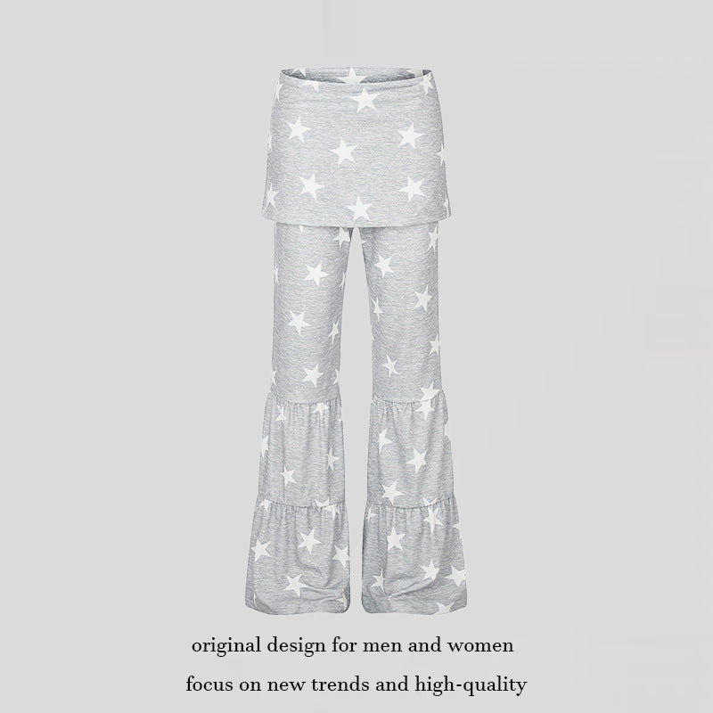 Damen Zweilagige Palazzo-Loungehose mit Rüschensäumen und Stern-Print Nord Taschen