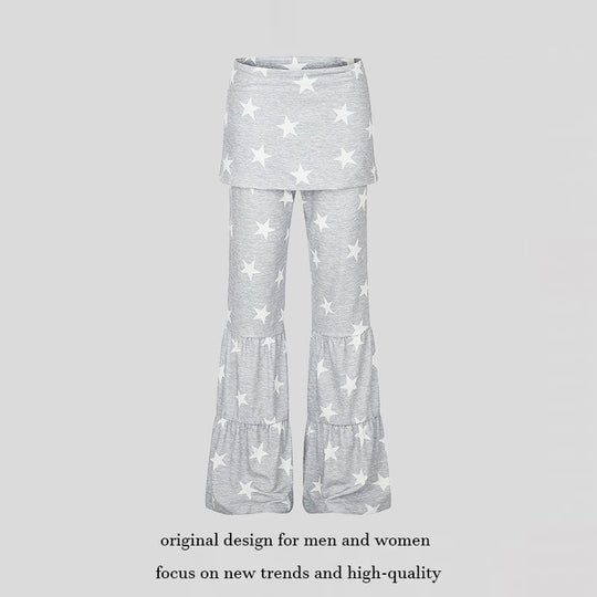 Damen Zweilagige Palazzo-Loungehose mit Rüschensäumen und Stern-Print Nord Taschen